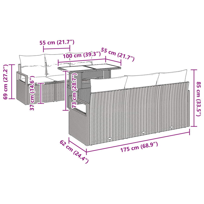 Set de canapele pentru grădină cu pernă 7 pcs Gri poliratan - WALTI WALTI