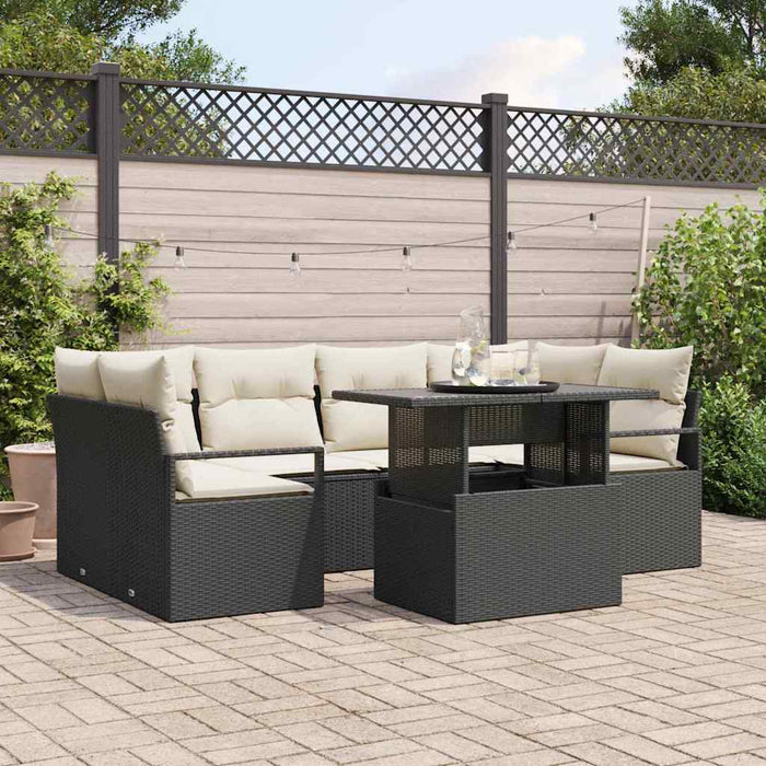 Set de canapele pentru grădină cu pernă 7 pcs negru și crem - WALTI WALTI