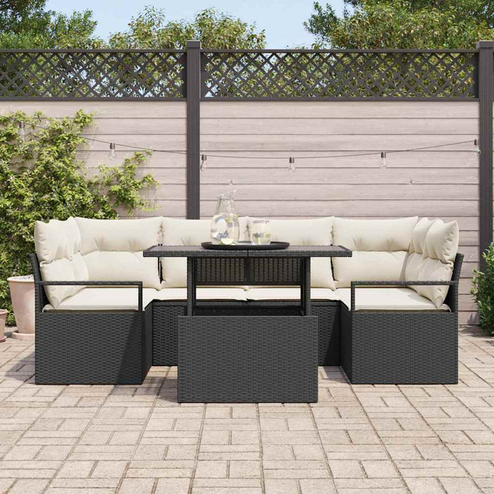 Set de canapele pentru grădină cu pernă 7 pcs negru și crem - WALTI WALTI