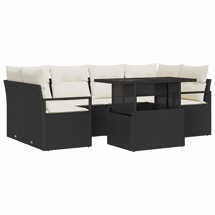 Set de canapele pentru grădină cu pernă 7 pcs negru și crem - WALTI WALTI