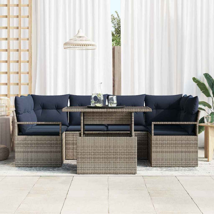 Set de canapele pentru grădină 7 pcs gri și bleumarin poliratan - WALTI WALTI