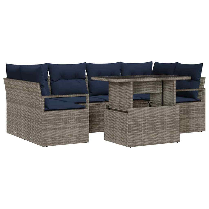 Set de canapele pentru grădină 7 pcs gri și bleumarin poliratan - WALTI WALTI
