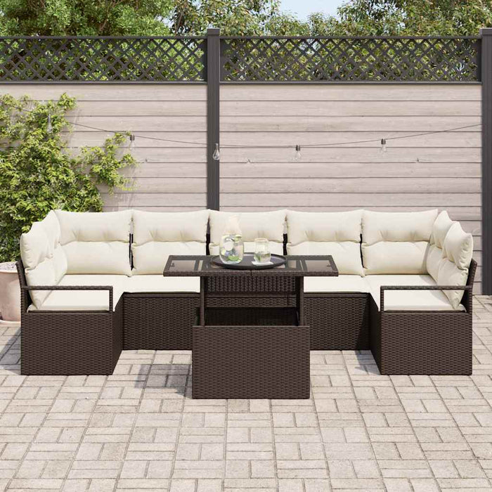 Set de canapele pentru grădină 8 pcs maro și crem poliratan - WALTI WALTI