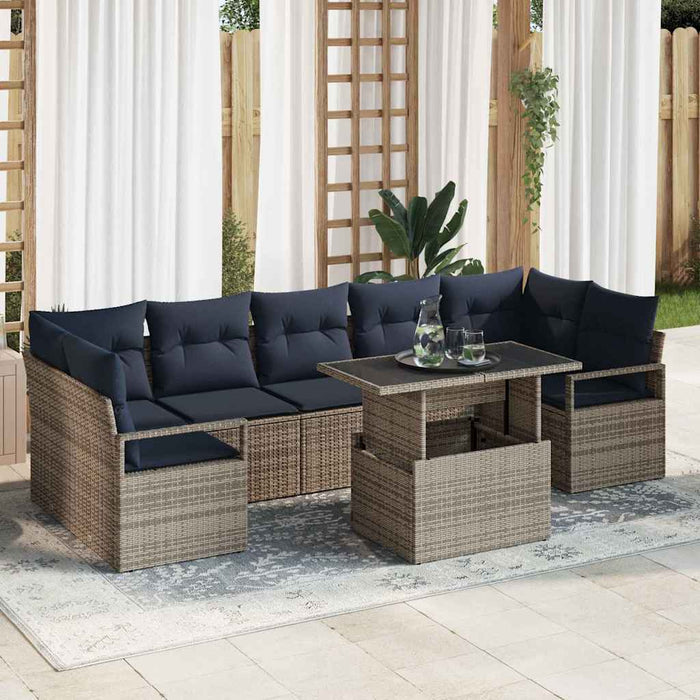 Set de canapele pentru grădină 8 pcs gri și bleumarin poliratan - WALTI WALTI