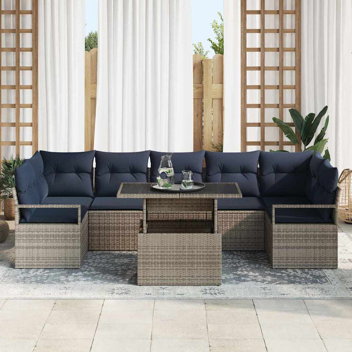 Set de canapele pentru grădină 8 pcs gri și bleumarin poliratan - WALTI WALTI