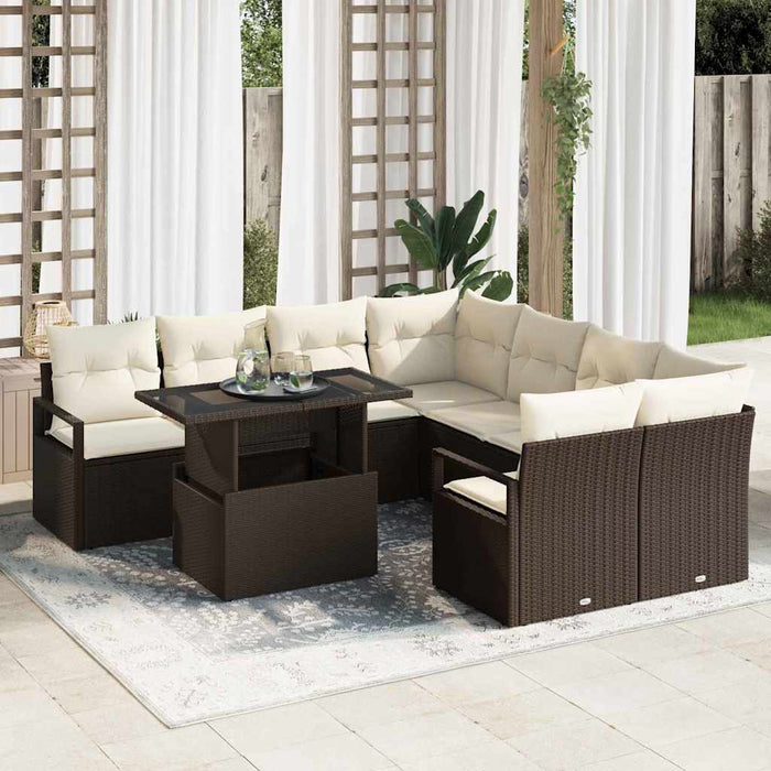 Set de canapele pentru grădină cu pernă 9 pcs maro și crem - WALTI WALTI