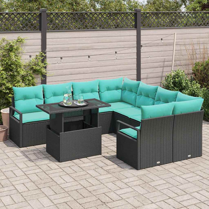 Set de canapele pentru grădină cu pernă 9 pcs Negru și Albastru - WALTI WALTI