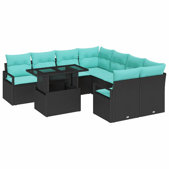 Set de canapele pentru grădină cu pernă 9 pcs Negru și Albastru - WALTI WALTI