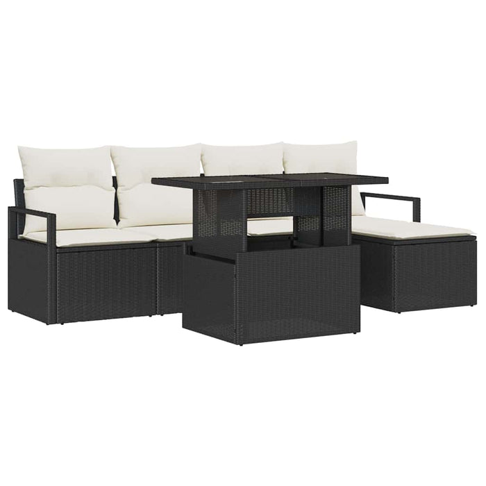 Set de canapele pentru grădină cu pernă 6 pcs negru și crem - WALTI WALTI