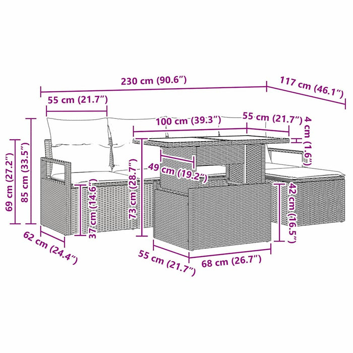 Set de canapele pentru grădină cu pernă 6 pcs negru și crem - WALTI WALTI