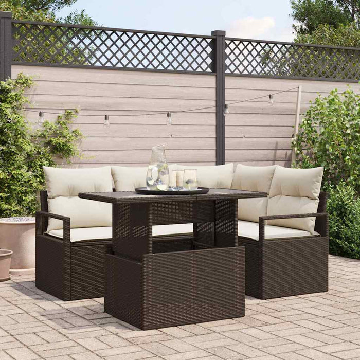 Set de canapele pentru grădină cu pernă 5 pcs maro și crem - WALTI WALTI