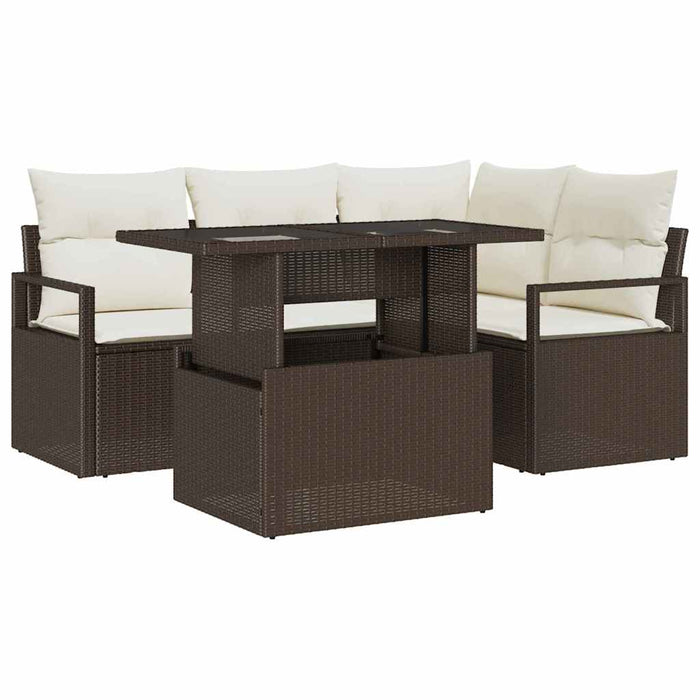 Set de canapele pentru grădină cu pernă 5 pcs maro și crem - WALTI WALTI