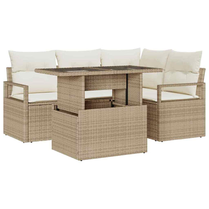 Set de canapele pentru grădină 5 pcs bej și crem poliratan WALTI