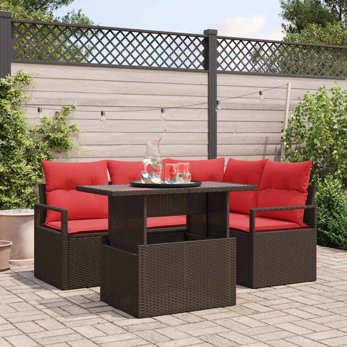 Set de canapele pentru grădină 5 pcs Maro și roșu poliratan - WALTI WALTI