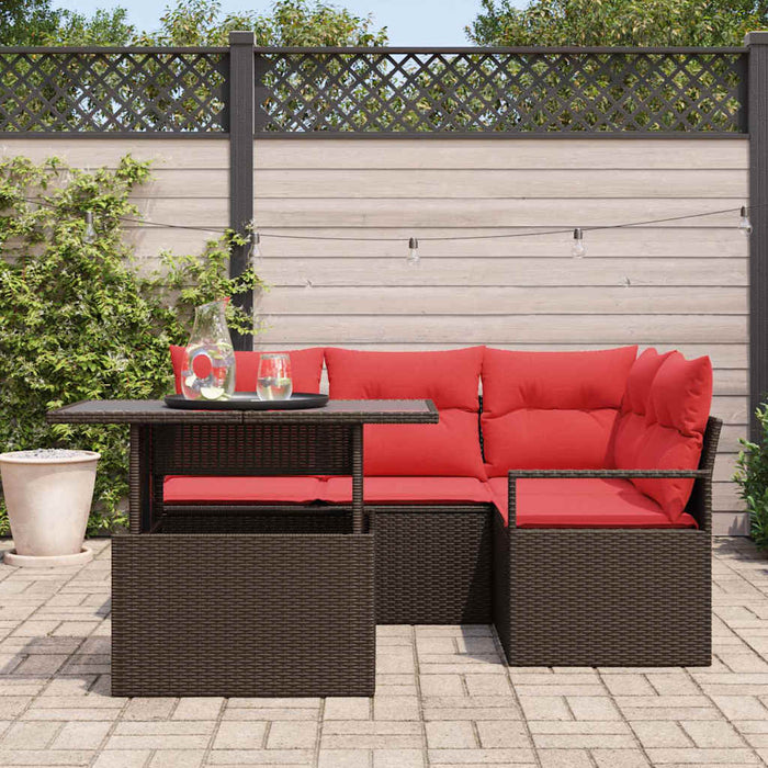 Set de canapele pentru grădină 5 pcs Maro și roșu poliratan - WALTI WALTI