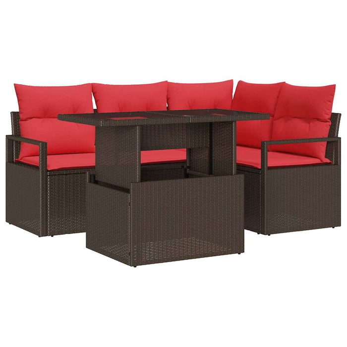 Set de canapele pentru grădină 5 pcs Maro și roșu poliratan - WALTI WALTI