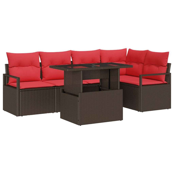 Set de canapele pentru grădină 6 pcs Maro și roșu poliratan - WALTI WALTI