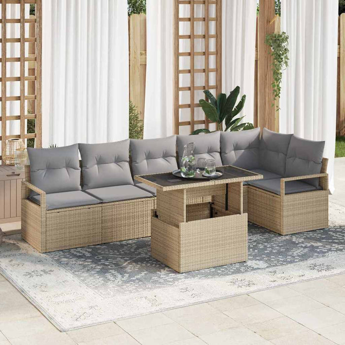 Set de canapele pentru grădină cu pernă 7 pcs Bej Rattan poli - WALTI WALTI