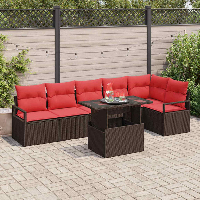 Set de canapele pentru grădină 7 pcs Maro și roșu poliratan - WALTI WALTI