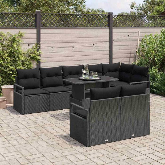 Set de canapele pentru grădină cu pernă 9 pcs Negru poliratan - WALTI WALTI