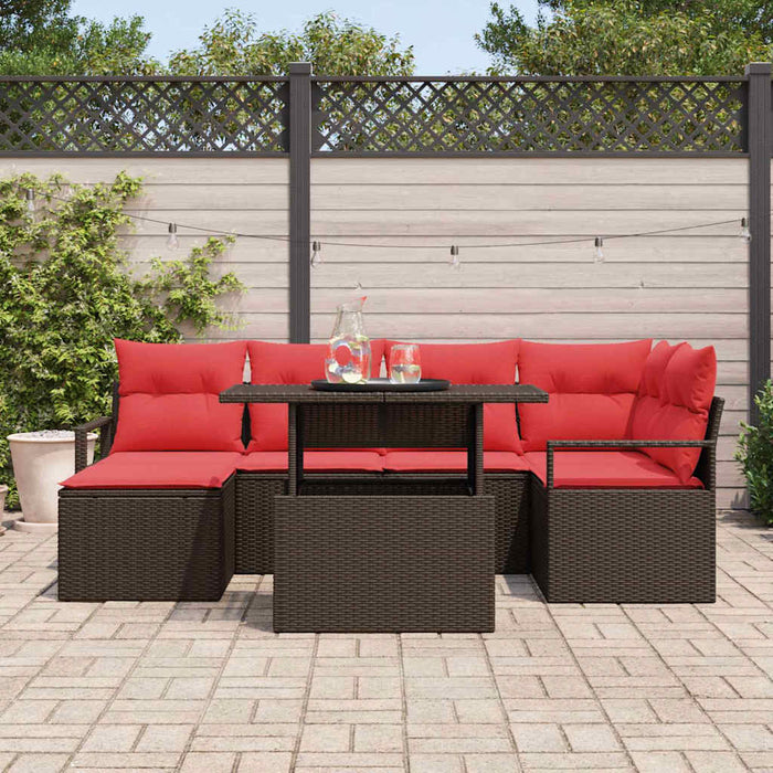 Set de canapele pentru grădină 7 pcs Maro și roșu Rattan poli - WALTI WALTI