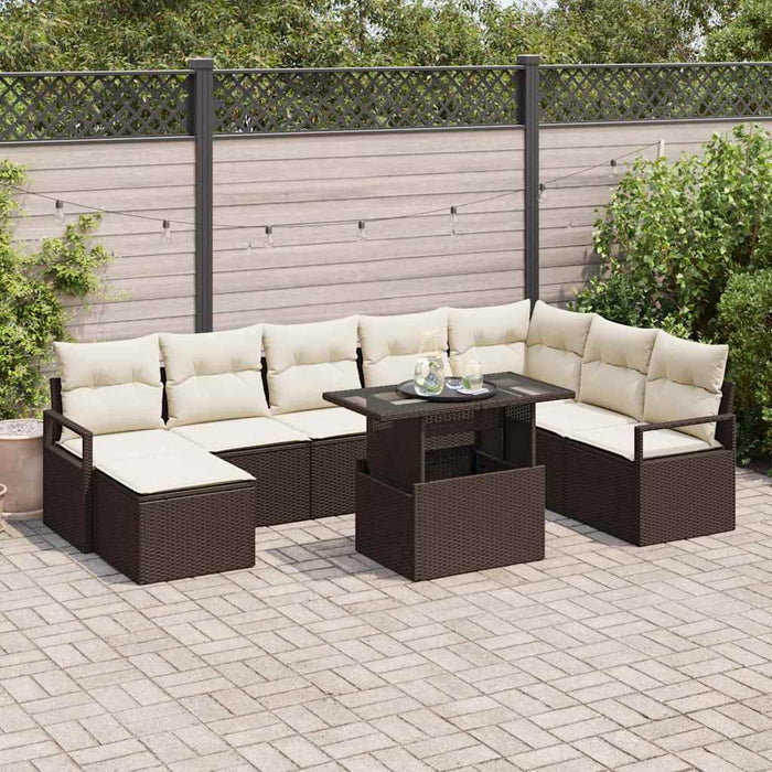 Set de canapele pentru grădină cu pernă 9 pcs maro și crem - WALTI WALTI