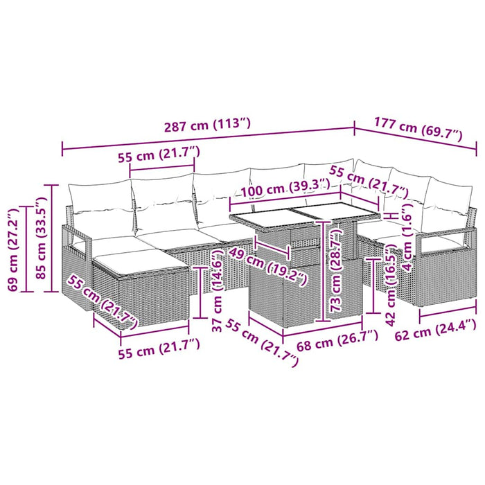 Set de canapele pentru grădină cu pernă 9 pcs Negru - WALTI WALTI