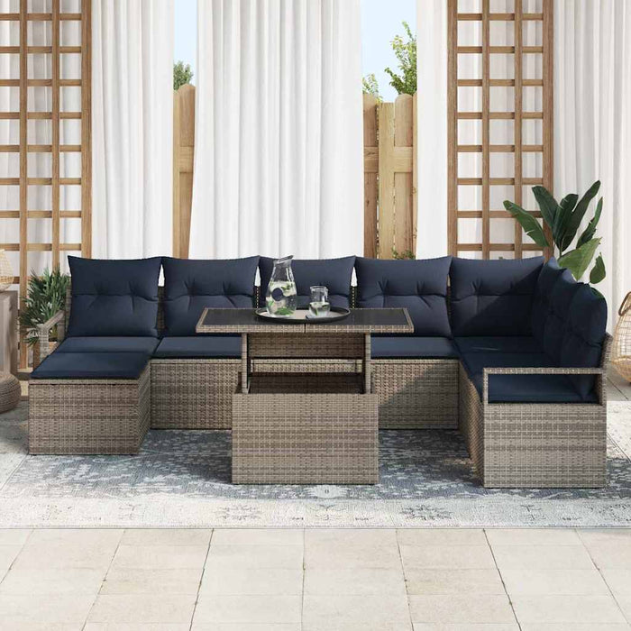 Set de canapele pentru grădină cu pernă 9 pcs gri și bleumarin - WALTI WALTI