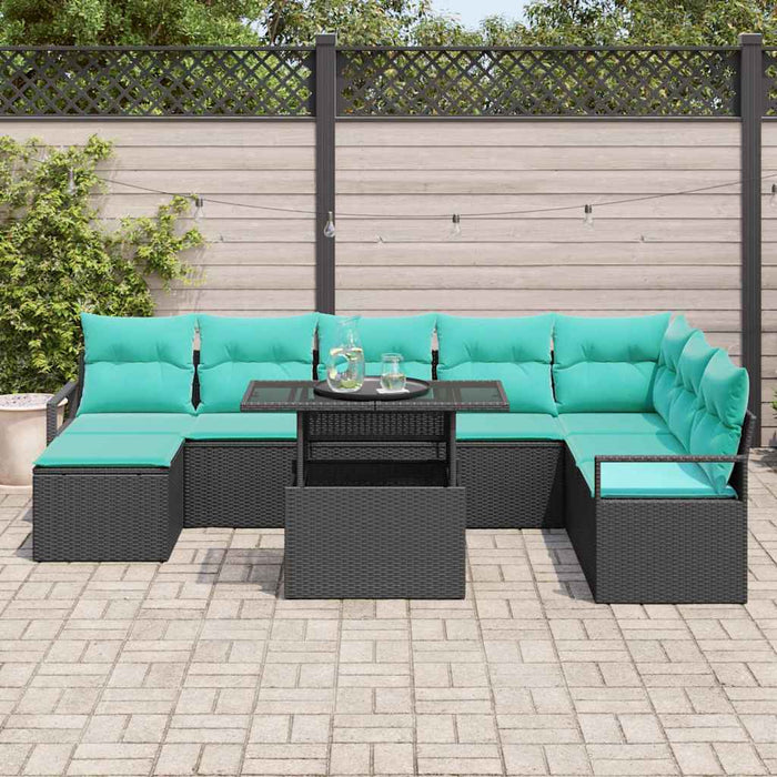 Set de canapele pentru grădină cu pernă 9 pcs Negru și albastru - WALTI WALTI