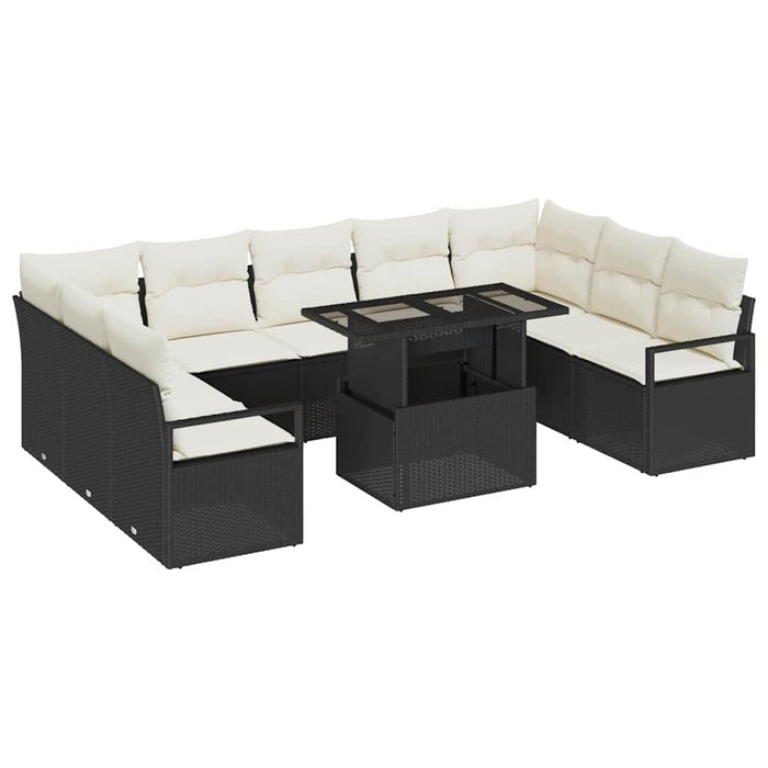 Set de canapele pentru grădină cu pernă 10 pcs negru și crem - WALTI WALTI