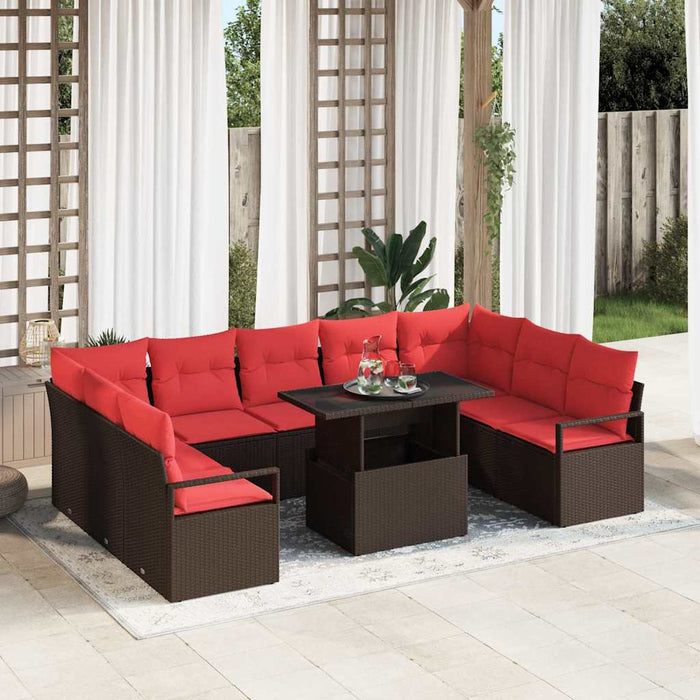 Set de canapele pentru grădină 10 pcs Maro și roșu Rattan poli - WALTI WALTI