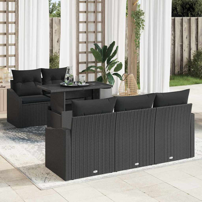 Set de canapele pentru grădină cu pernă 6 pcs Negru poliratan - WALTI WALTI