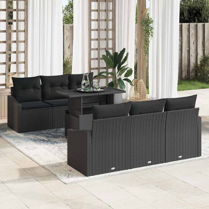 Set de canapele pentru grădină cu pernă 7 pcs Negru poliratan - WALTI WALTI