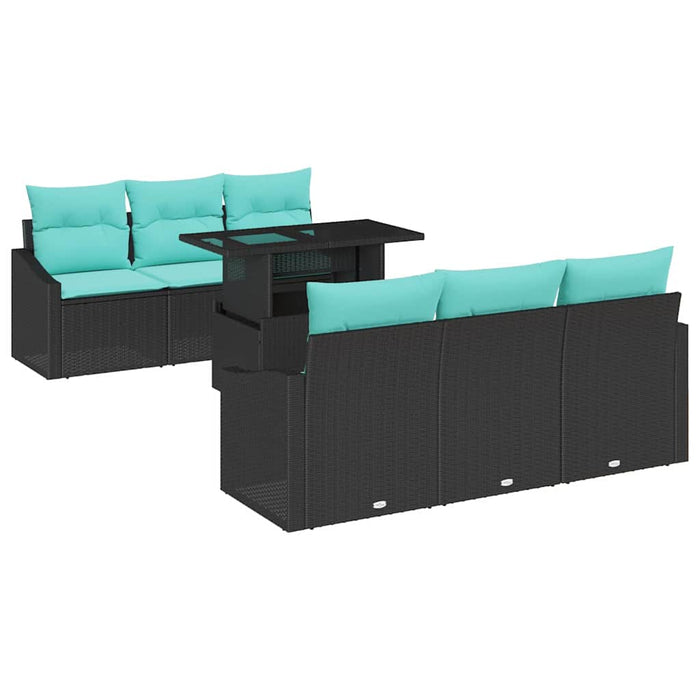 Set de canapele pentru grădină cu pernă 7 pcs Negru și albastru WALTI