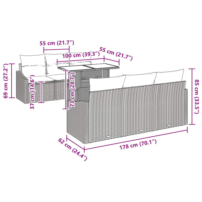 Set de canapele pentru grădină cu pernă 7 pcs Negru și albastru WALTI