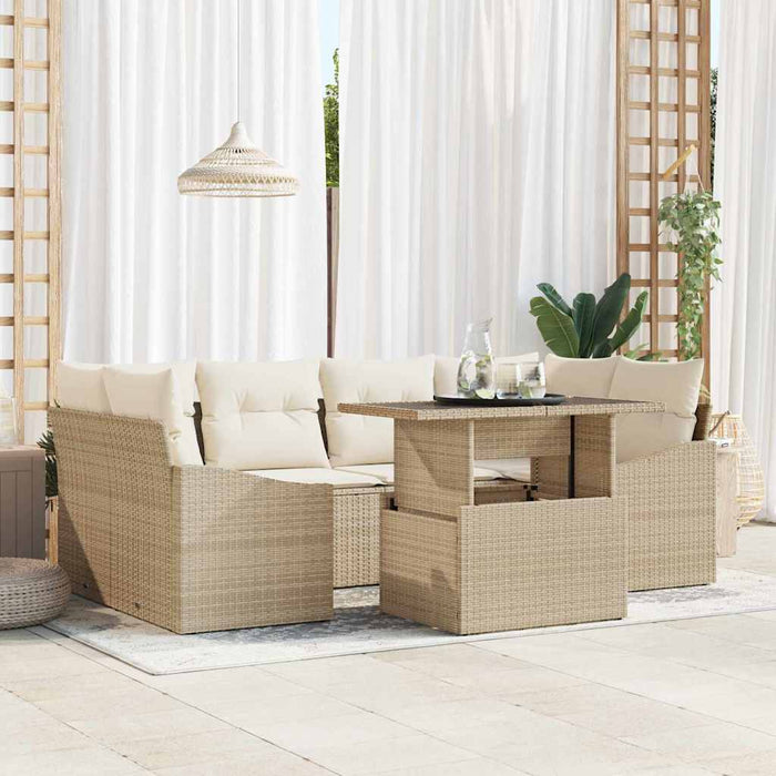 Set de canapele pentru grădină 7 pcs Bej și crem poliratan WALTI