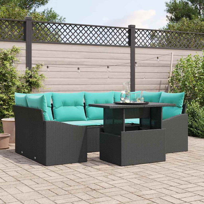 Set de canapele pentru grădină cu pernă 7 pcs Negru și Albastru WALTI