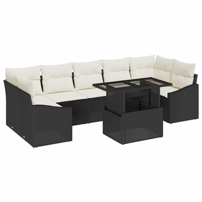 Set de canapele pentru grădină 8 buc. Negru și Crem poliratan WALTI