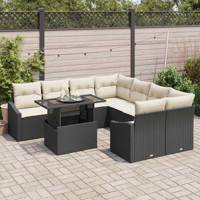 Set de canapele pentru grădină cu pernă 9 pcs negru și crem - WALTI WALTI