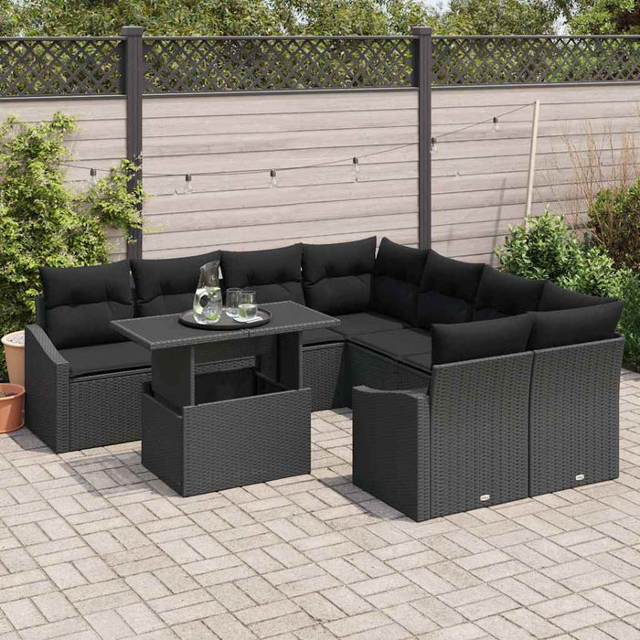 Set de canapele pentru grădină cu pernă 9 pcs Negru poliratan - WALTI WALTI
