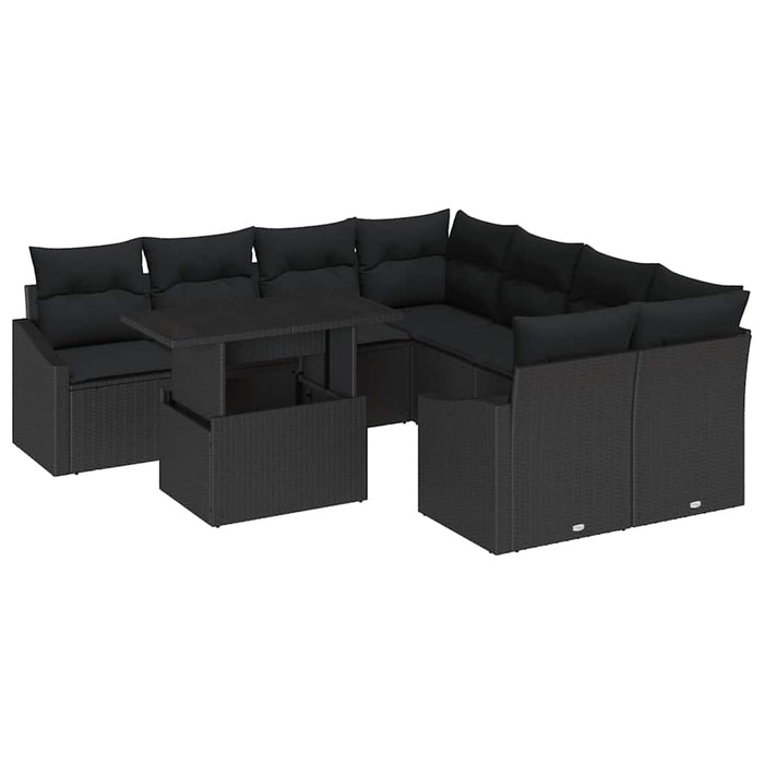 Set de canapele pentru grădină cu pernă 9 pcs Negru poliratan - WALTI WALTI