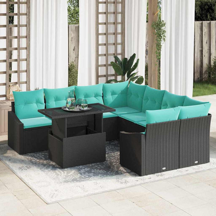 Set de canapele pentru grădină cu pernă 9 pcs Negru și albastru WALTI