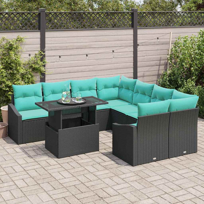 Set de canapele pentru grădină cu pernă 9 pcs Negru și albastru WALTI