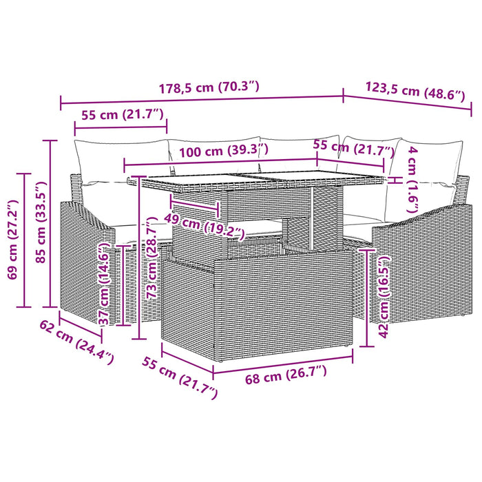 Set de canapele pentru grădină cu pernă 5 pcs Negru și albastru WALTI