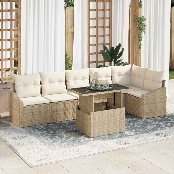 Set de canapele pentru grădină cu pernă 7 pcs bej și crem - WALTI WALTI