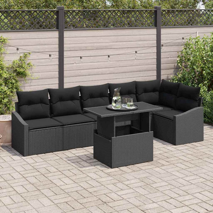 Set de canapele pentru grădină cu pernă 7 pcs Negru poliratan - WALTI WALTI