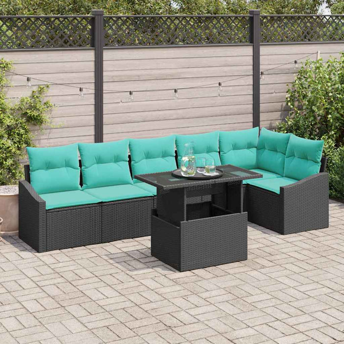 Set de canapele pentru grădină cu pernă 7 pcs Negru și albastru WALTI