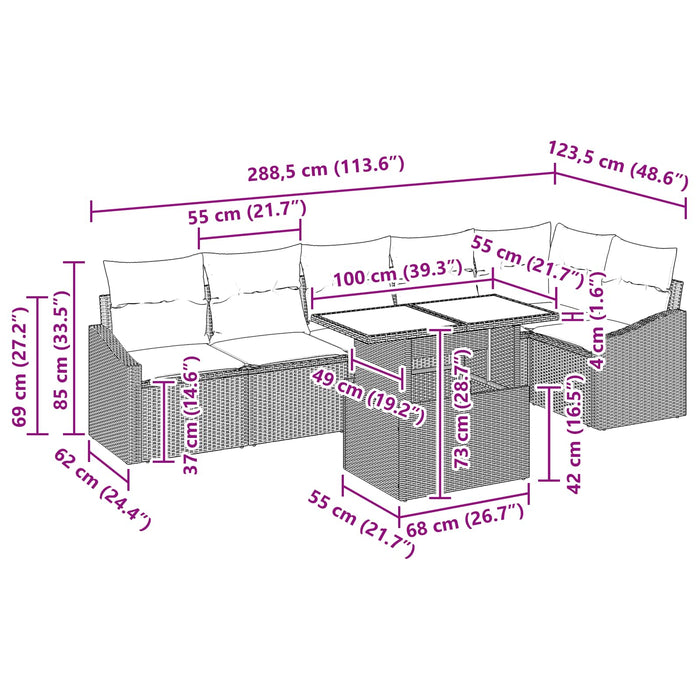 Set de canapele pentru grădină cu pernă 7 pcs Negru și albastru WALTI