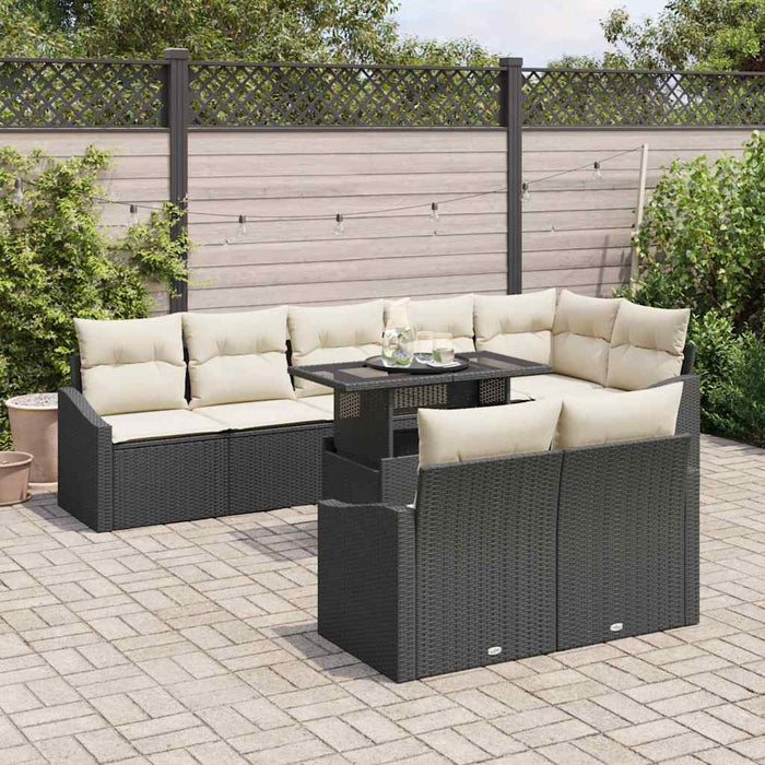 Set de canapele pentru grădină cu pernă 9 pcs negru și crem - WALTI WALTI