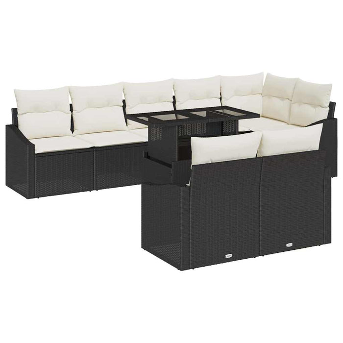 Set de canapele pentru grădină cu pernă 9 pcs negru și crem - WALTI WALTI
